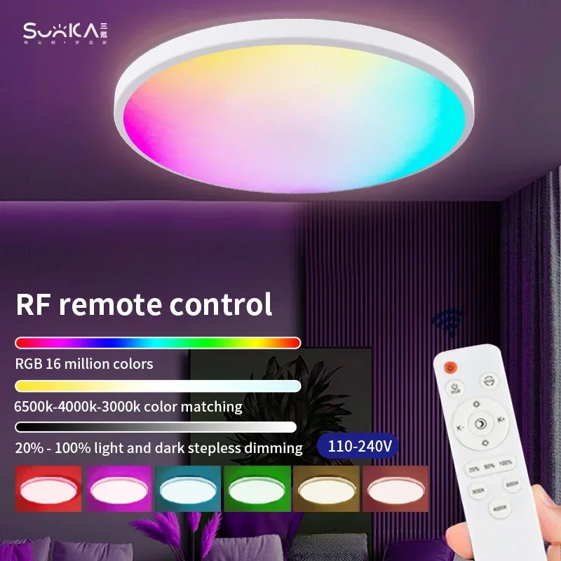 

24W Phantom Ceiling Light RF Remote Control Dimming and Color Adjusting Living Room Bedroom Lighting LED Indoor Atmosphere Light