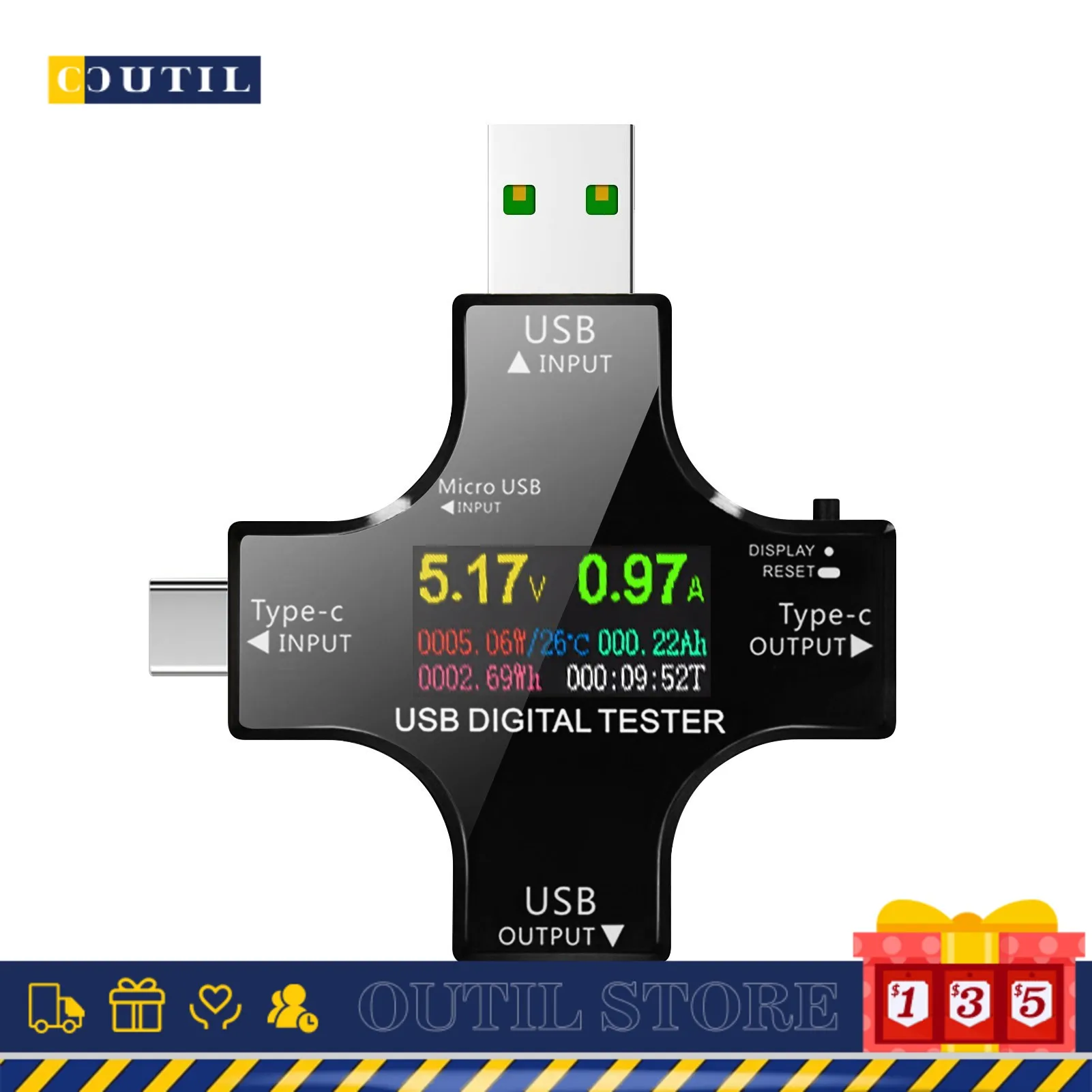 USB-тестер постоянного тока Type-C, цифровой вольтметр постоянного тока, амперметр, измеритель напряжения, вольт, амперметр, детектор внешнего аккумулятора 
USB-тестер постоянного тока Type-C, цифровой вольтметр постоянного тока, амперметр, измеритель напряжения, вольт, амперметр, детектор внешнего аккумулятора