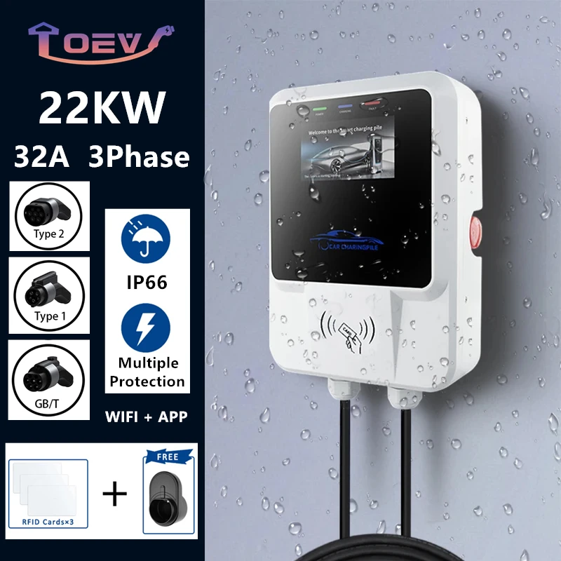 

EV Charging Station 7KW 22KW Electric Vehicle Car Charger 32A EVSE Wallbox Wallmount Type 2 / J1772 / GBT with APP Wifi Cards