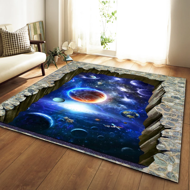 

Galaxy Space 3D Carpets Living Room Area Rug Kids Play Bedroom Rug Moon Lake Parlor Carpet Bathroom Mats Memory Foam Kitchen Mat