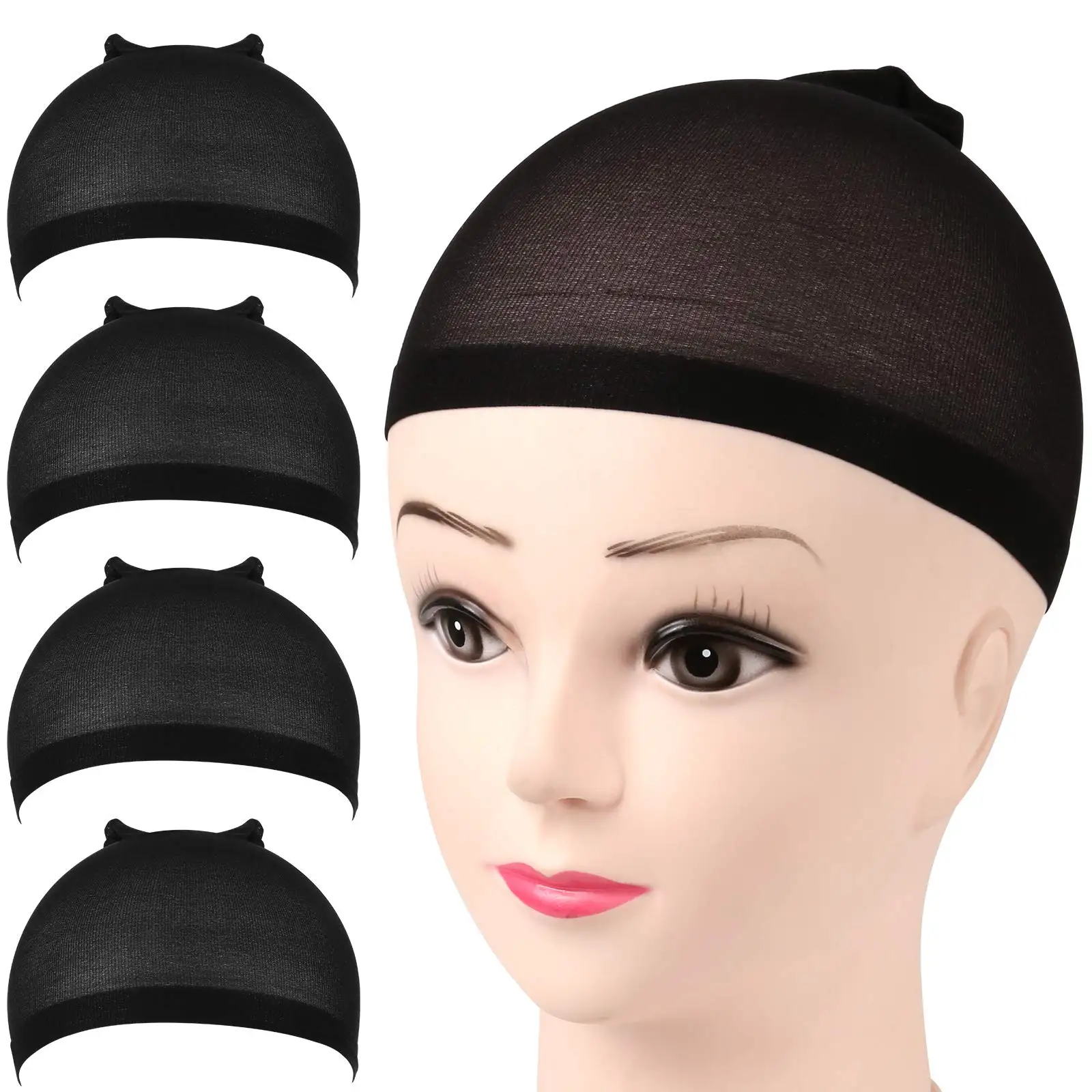 

Stockings Wig Cap 4 pcs Mesh Net Wig Caps Weaving Hair Net for Wig Close And Fishnet Wig Caps For Women Black