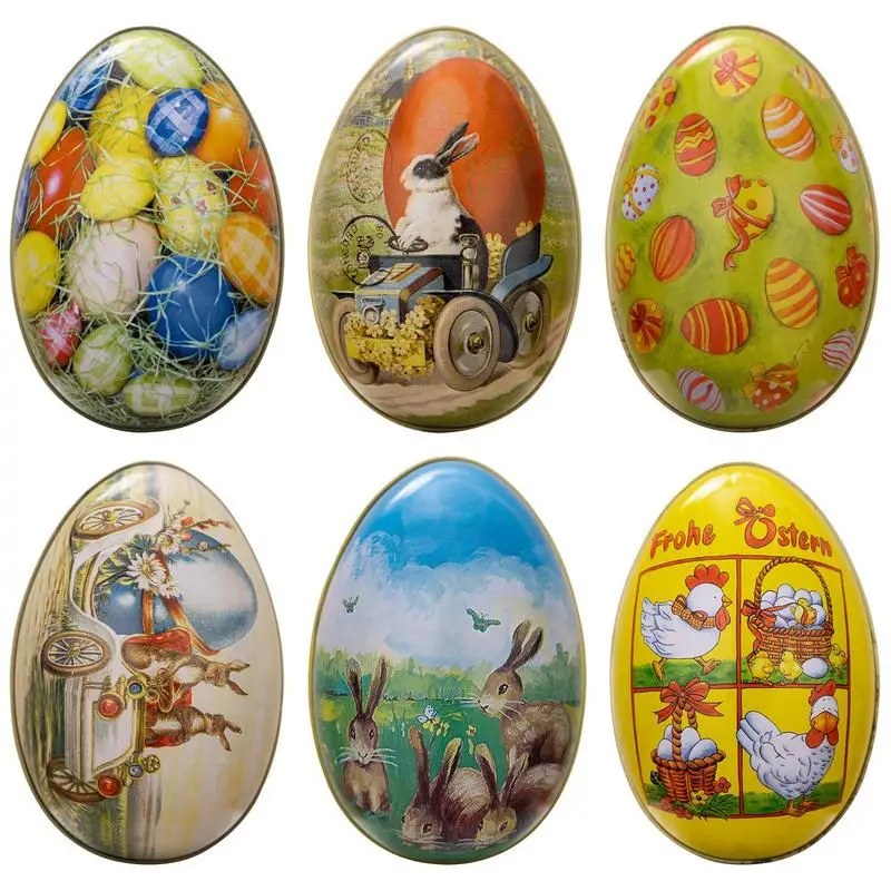 

Easter Egg Tin Box Easter Decoration Easter Bunny Candy Cookie Box Easter Painted Tinplate Storage Case Fillable Easter Egg box