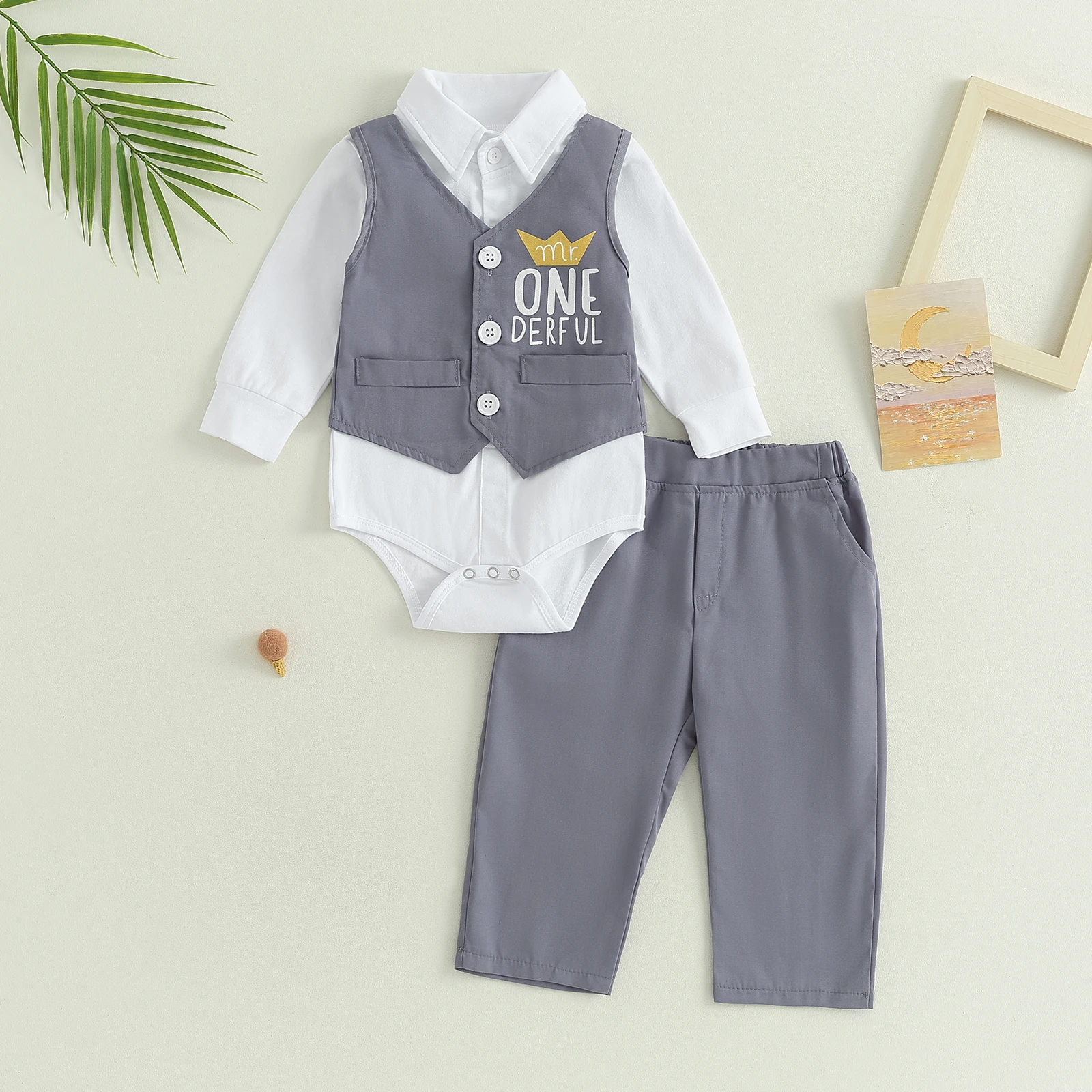 Mildsown Baby Boys First Birthday Outfit, Long Sleeve Romper Shirt Elastic Waist Pants Letters Print Vest Infant Clothes
Mildsown Baby Boys First Birthday Outfit, Long Sleeve Romper Shirt Elastic Waist Pants Letters Print Vest Infant Clothes