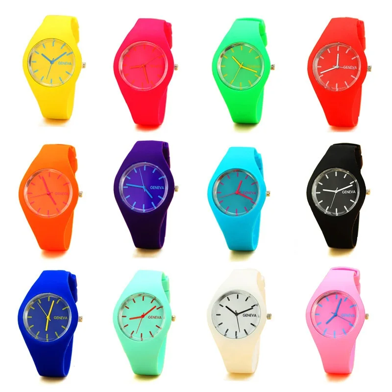 

New Geneva Watches Women's Fashion Watch Thin Candy Colors Silica Gel Women Sports Watch Gift Student Men's Quartz Wristwatches