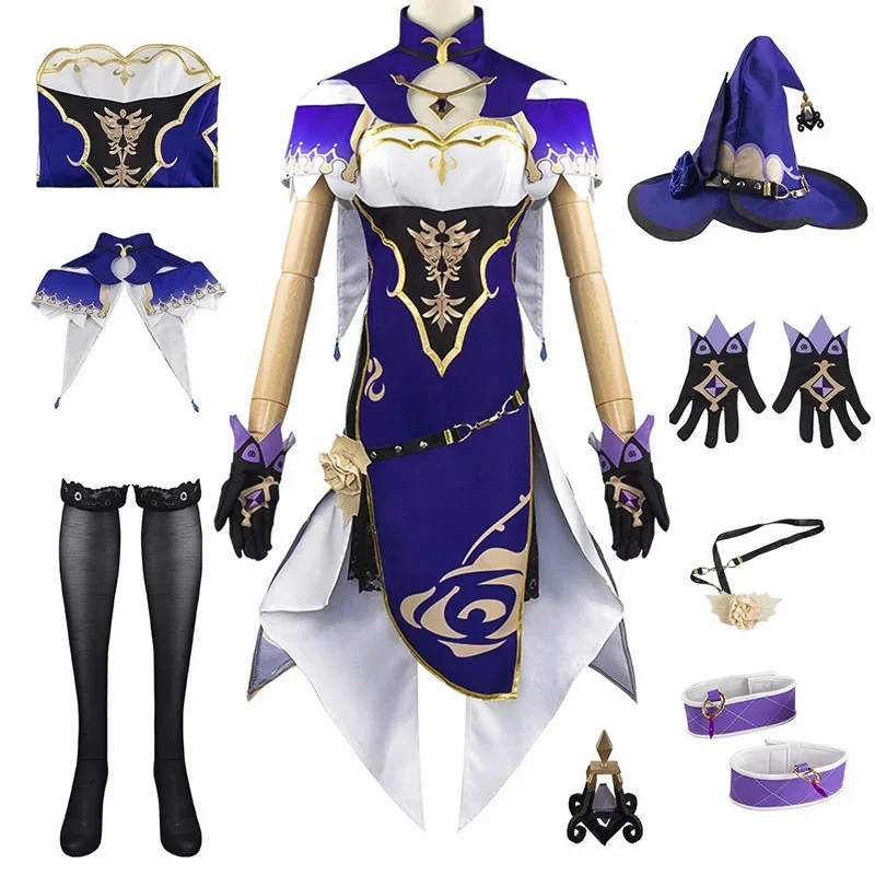 

Game Genshin Impact Lisa Minci Cosplay Costume Lisa Wig The Librarian Sexy Dress Set For Woman Child Halloween Party Costume