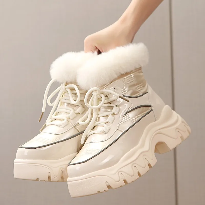 

Зимние новые повседневные спортивные теплые женские сапоги для бега для снега роскошные меховые на платформе на среднем каблуке Нескользящая хлопковая обувь плюшевые толстые сапоги для женщин