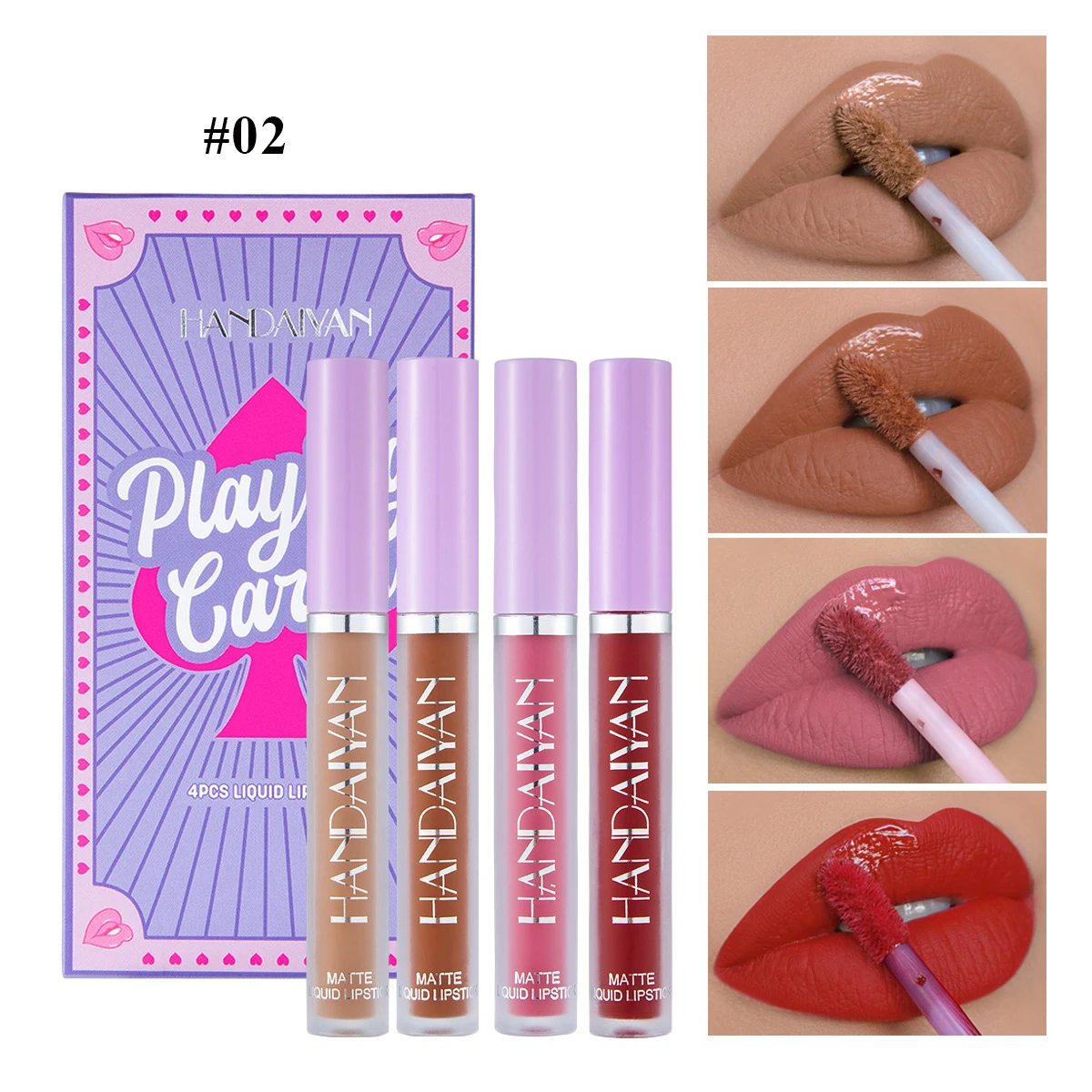

HANDAIYAN Playing Cards Velvet Matte 4Pcs/Set Liquid Lipstick Long Lasting Non-stick Cup Lip Gloss Waterproof Makeup Cosmetics