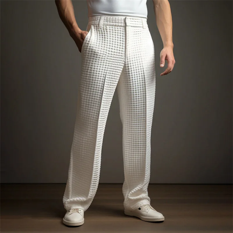 New 2026 Men's Elegant Waffle Suit Pants Solid Loose Straight Trousers Business Social Dress Pants Casual Vacation Pants for Men 16 S8997d9b1d84248b89e5ae221cc8203ffO