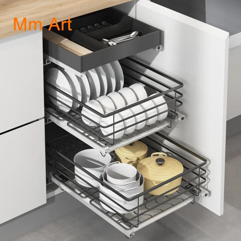 

Кухонный шкаф Misiku из нержавеющей стали, выдвижная корзина для посуды, двухслойная корзина для приправ, фруктов и овощей