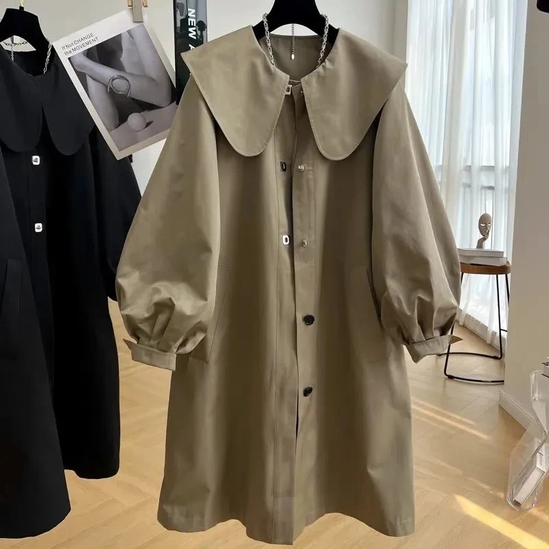 

Spring Autumn Female European Good Advanced Sense Mid Length Version Doll Collar Trench Coat Women Korean Design Sense niche Top