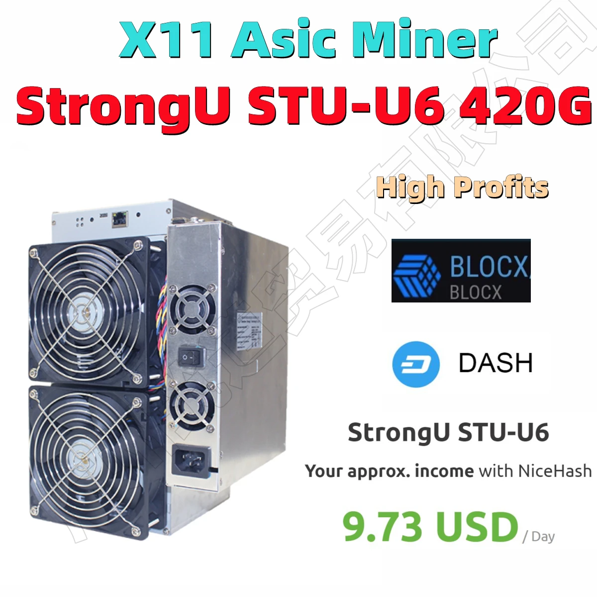 

Free Ship Used BLOCX DASH Mining StrongU Miner STU-U6 420g x11 Asic Miner with PSU is Better than Antminer D5 Baikal G28 X7