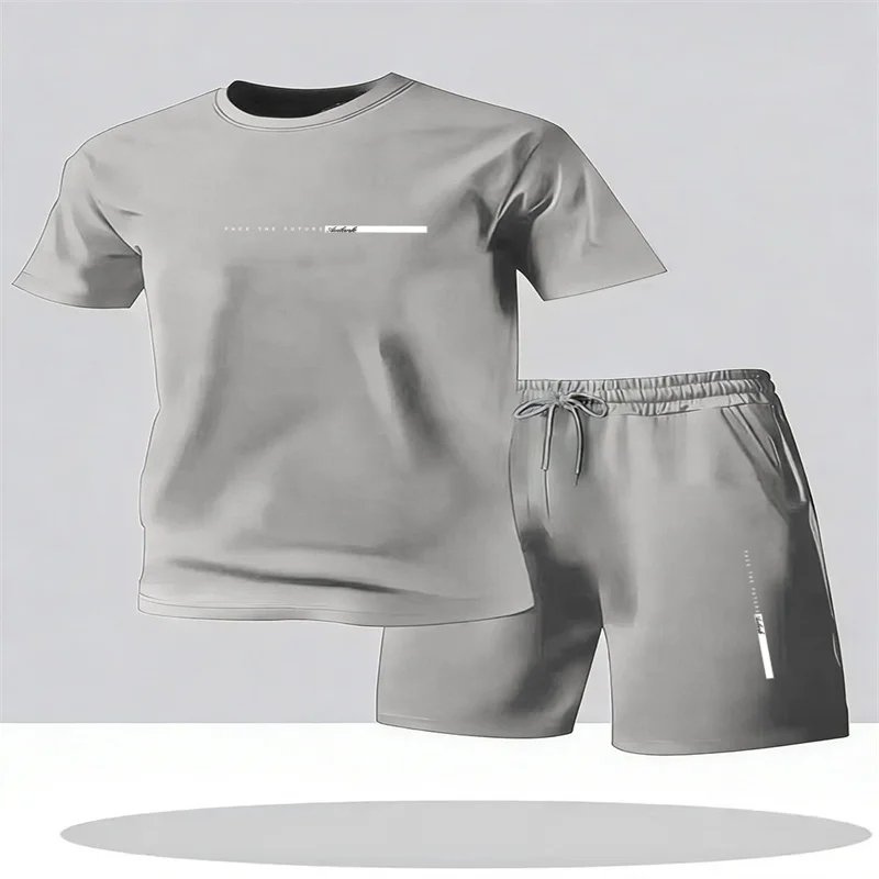 Conjunto deportivo de verano para hombre, camiseta de manga corta y pantalones cortos, dos piezas, transpirable, de secado rápido, informal. Conjunto deportivo de verano para hombre, camiseta de manga corta y pantalones cortos, dos piezas, transpirable, de secado rápido, informal.
