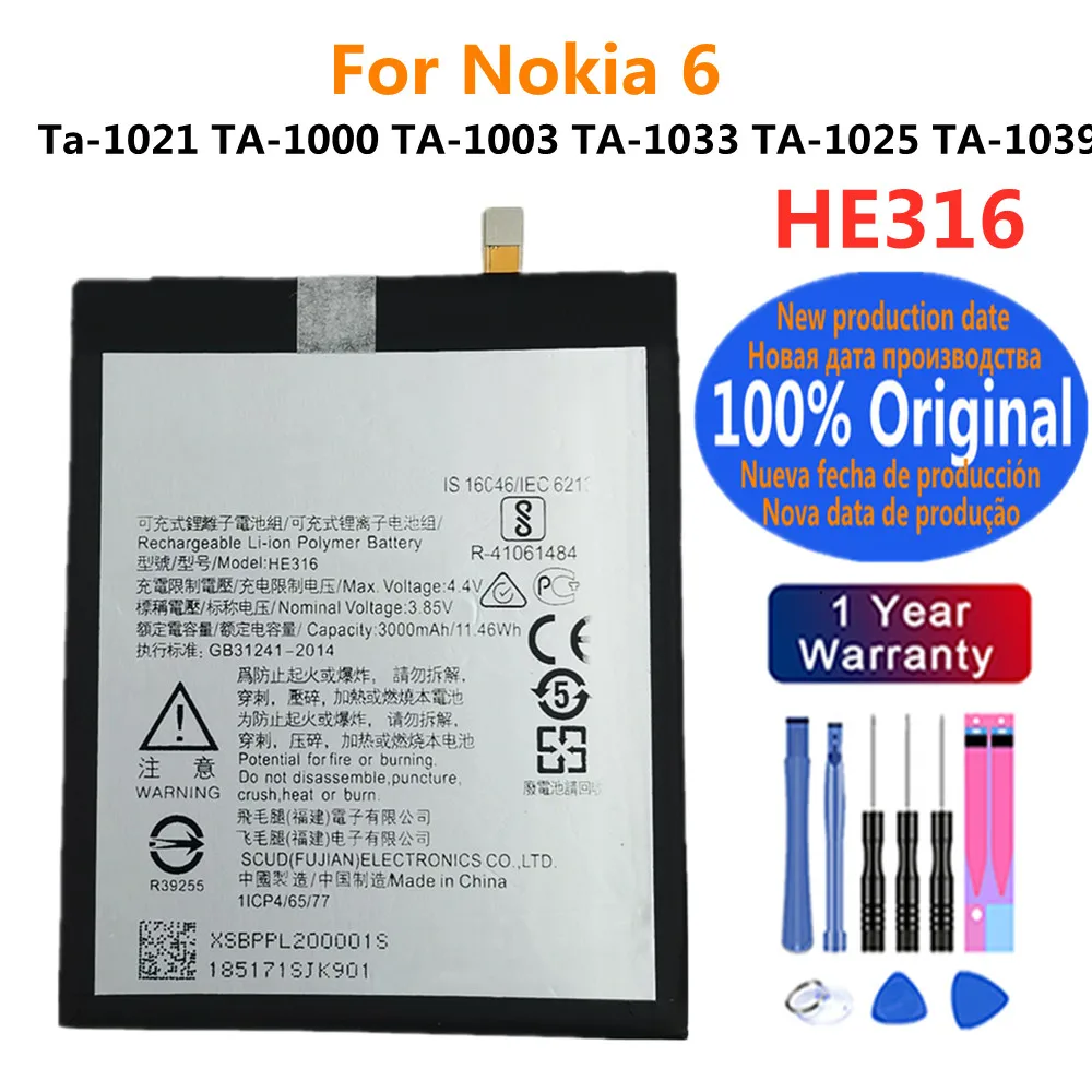 High Quality HE316 Original Battery For Nokia 6 Nokia6 TA-1039 TA-1033 TA-1025 TA-1021 TA-1000 TA-1003 Phone Bateria Batteries
High Quality HE316 Original Battery For Nokia 6 Nokia6 TA-1039 TA-1033 TA-1025 TA-1021 TA-1000 TA-1003 Phone Bateria Batteries