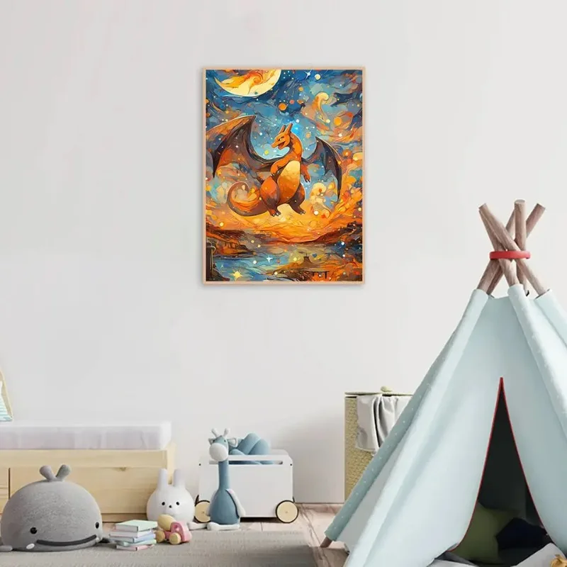 

Покемон Ван Гог звездное небо Аниме фигурки Пикачу Акварельная живопись Холст Плакаты и принты Настенная картина для гостиной
