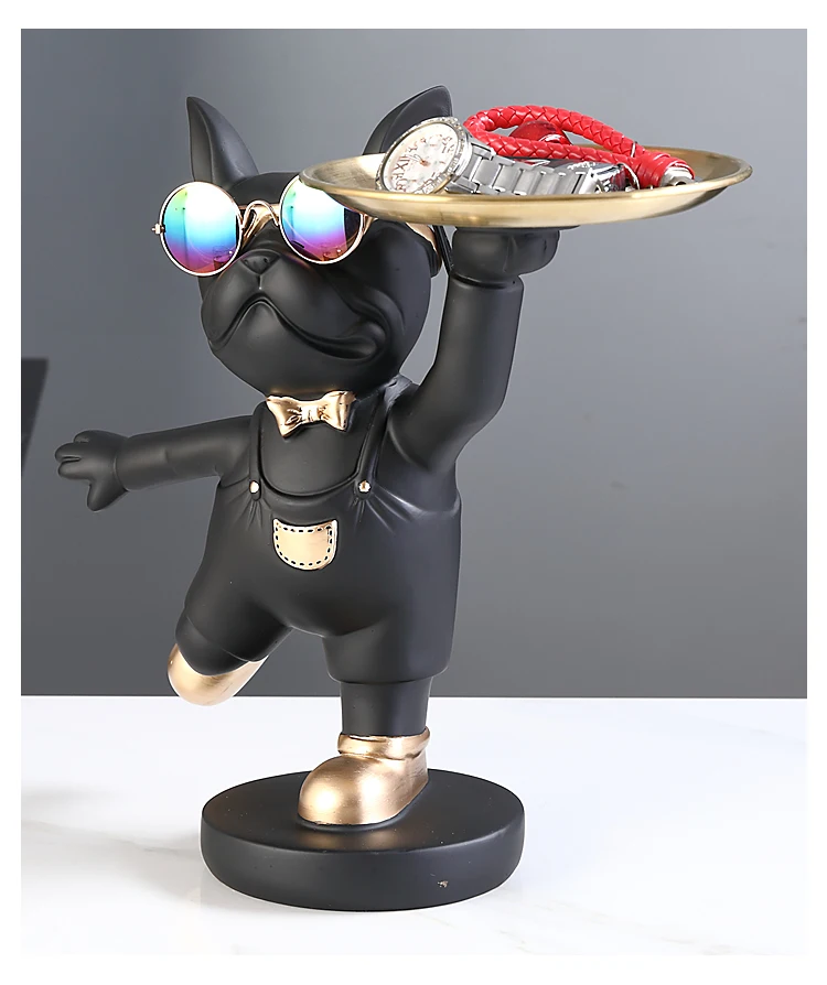 Animal Resin Sculpture dog Butler statue Home Decor French Bulldog with Double Metal tray Table Ornaments Decor Dog Figurine Art Animal Resin Sculpture dog Butler statue Home Decor French Bulldog with Double Metal tray Table Ornaments Decor Dog Figurine Art