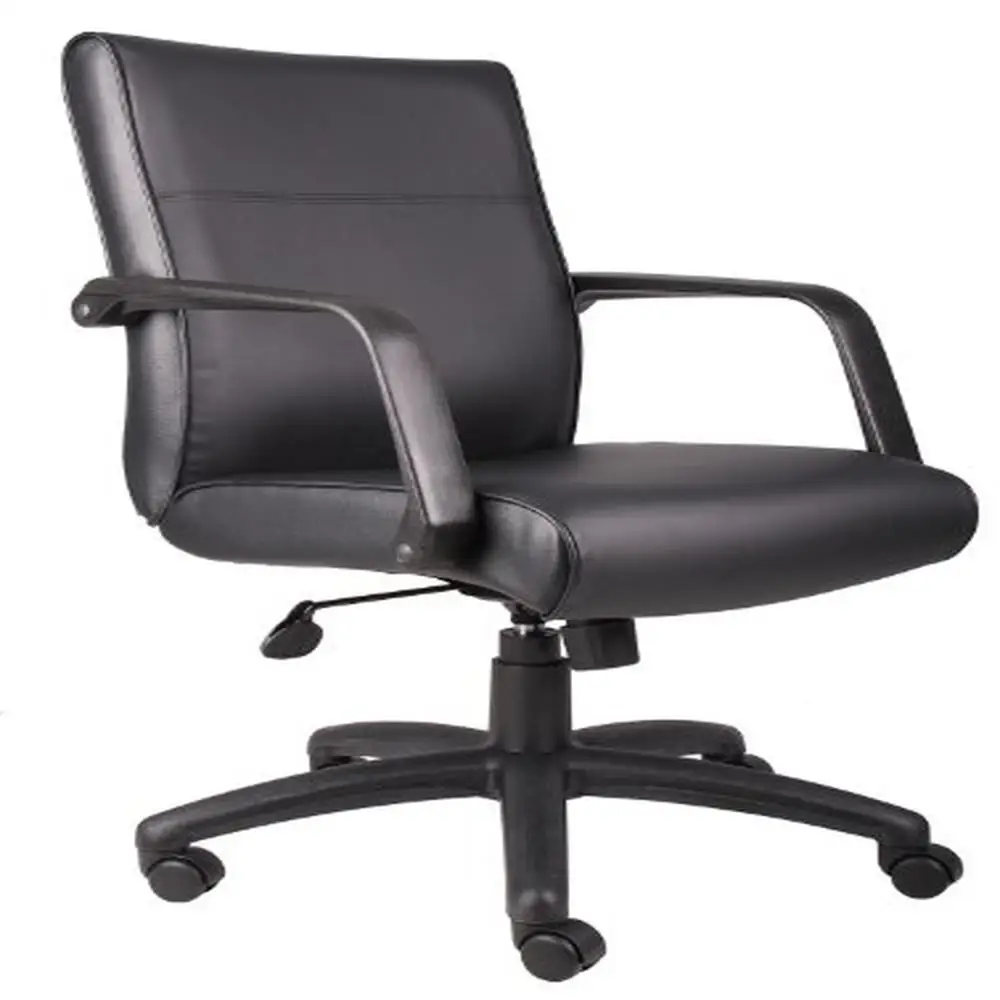 

Черное кресло LeatherPlus руководителя с поддержкой поясницы и нейлоновой основой, эргономичное сиденье 27 дюймов Dx27 дюймов Wx43 дюйма H 32 фунта, тканевое двойное сиденье