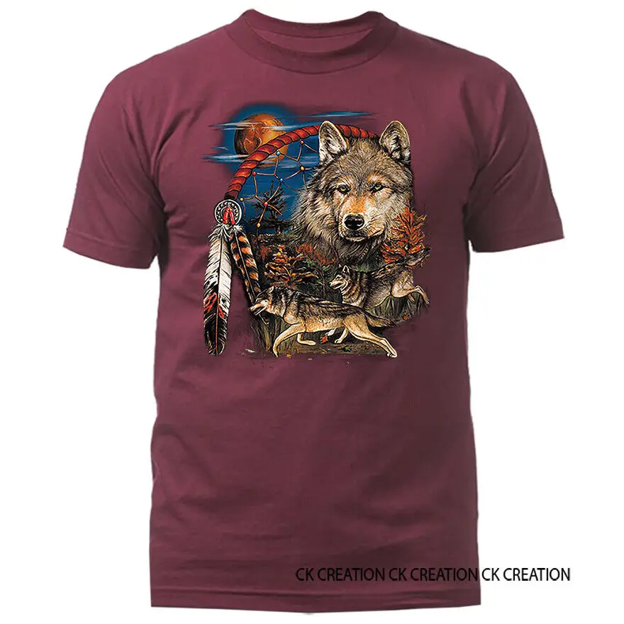 

Tribesman Dreamcatcher Wolves Wildlife Animals Feathers T-shirt Anime Graphic T-shirts For Men Clothing Women Short Sleeve Tees