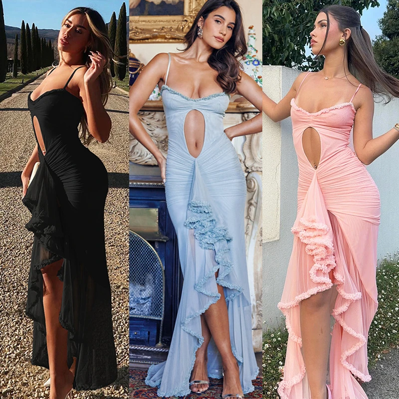 Summer Sexy Hollow Mesh Dress Lace Irregular Sling Dress Sexy Hot Girl Pullover Solid Color Dress Women's Clothing
Summer Sexy Hollow Mesh Dress Lace Irregular Sling Dress Sexy Hot Girl Pullover Solid Color Dress Women's Clothing
