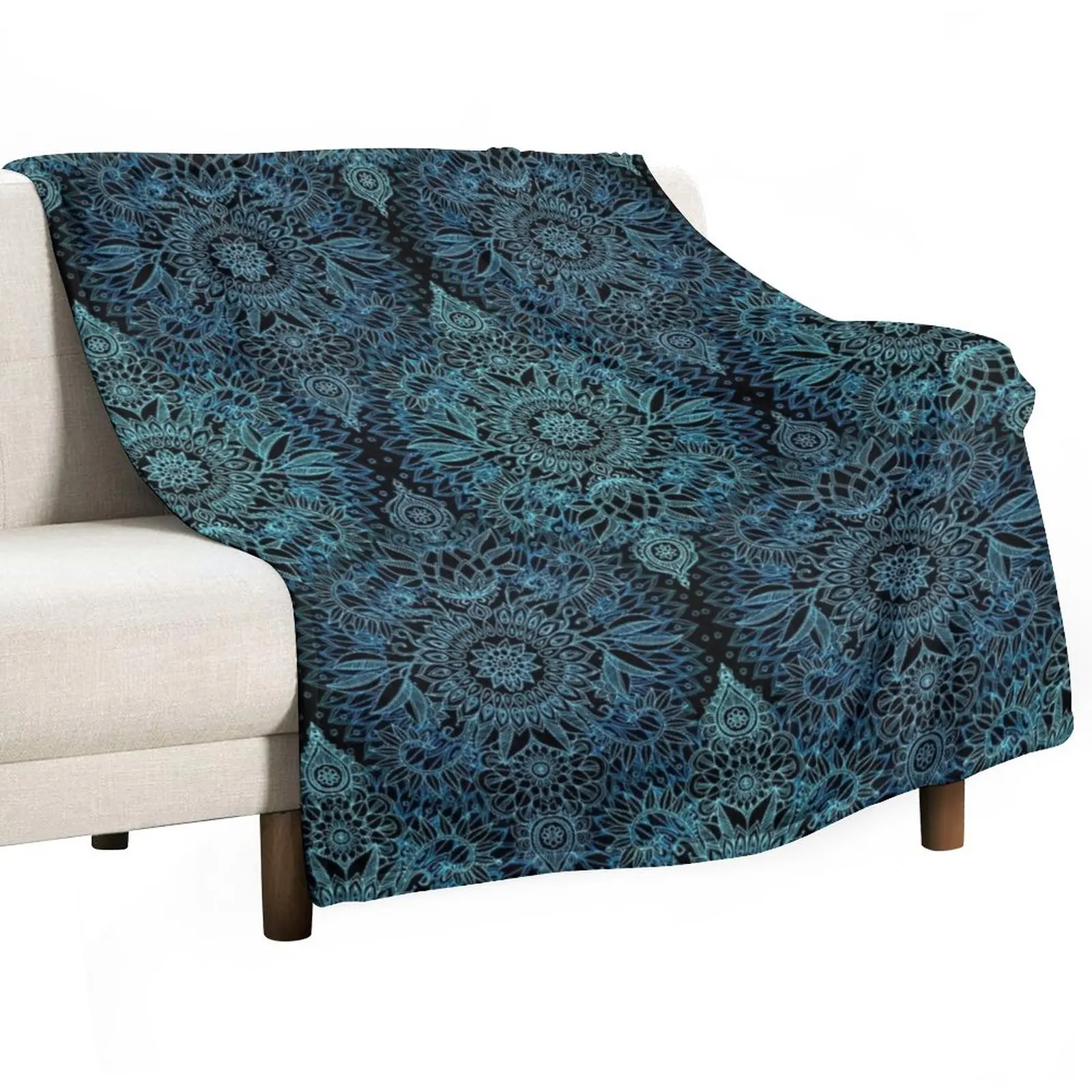 

Black, Teal & Aqua Protea Doodle Pattern Throw Blanket Luxury St Blanket Blankets For Bed