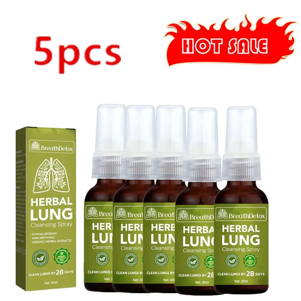 

5pcs Herbal Lung Cleansing Spray Breath Detox Herbal Lung Cleanse Spray, Herbal Lung Cleanse Mist - Powerful Lung Support