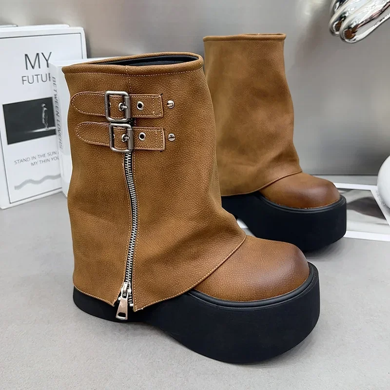 Women Ankle Boots Side Zipper Fashion Platform Shoes Thick Soled Women Boots Autumn 2023 Belt Buckle Western Jeans Folding Boots
Women Ankle Boots Side Zipper Fashion Platform Shoes Thick Soled Women Boots Autumn 2023 Belt Buckle Western Jeans Folding Boots