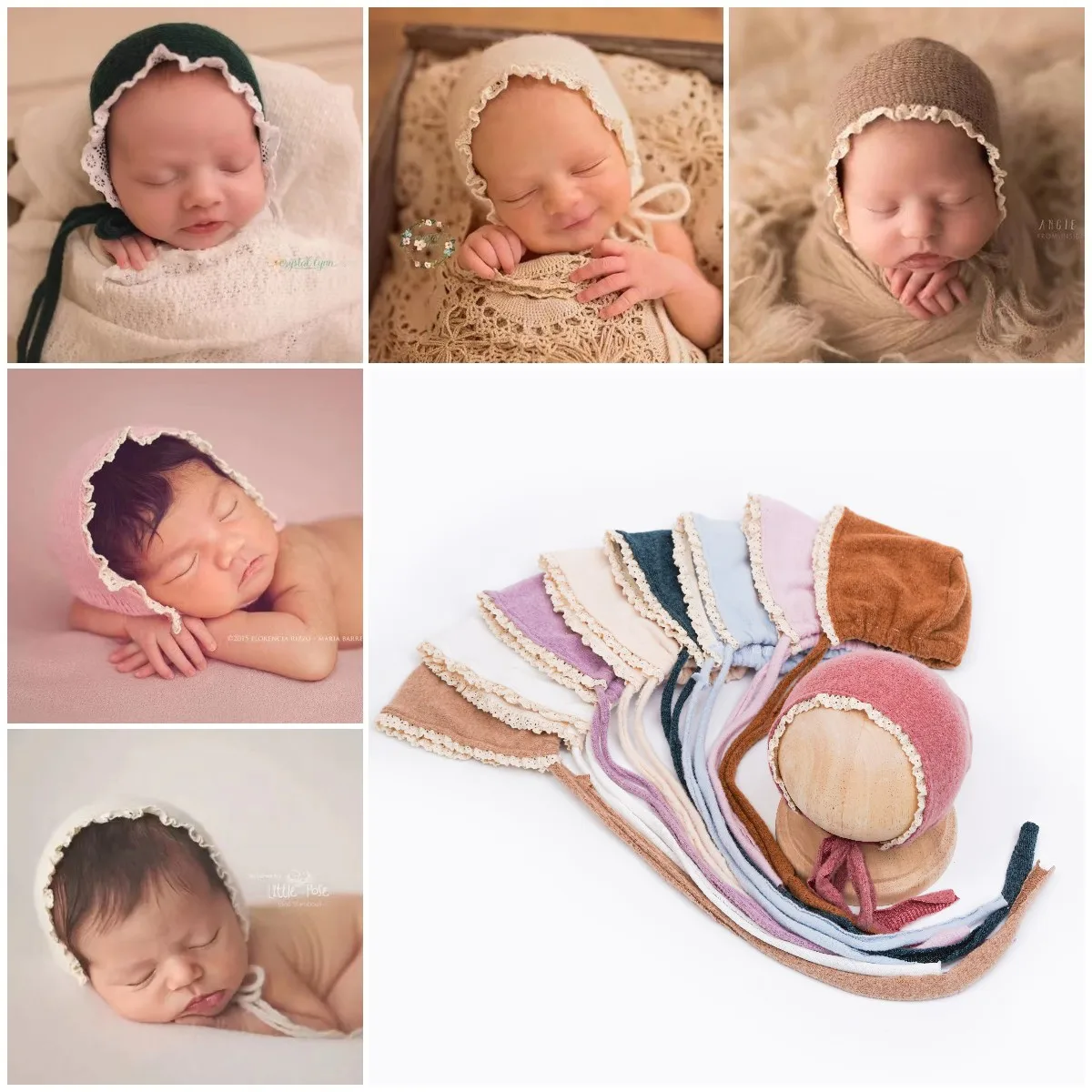 

Baby Cotton Lace Knitted Hat,Infant Photography Prop,Newborn Baby Girl Headdress,for Kid Photo Studio Shoot Hairband Accessories