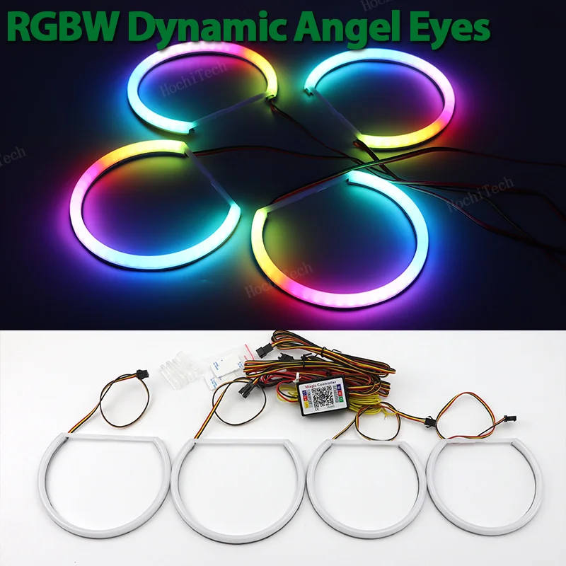 

4x Cotton Halo Ring Angel Eyes RGBW Colorful Dynamic Mobile phone control for BMW 3 5 7 Series E46 E39 E38 Revolving Light