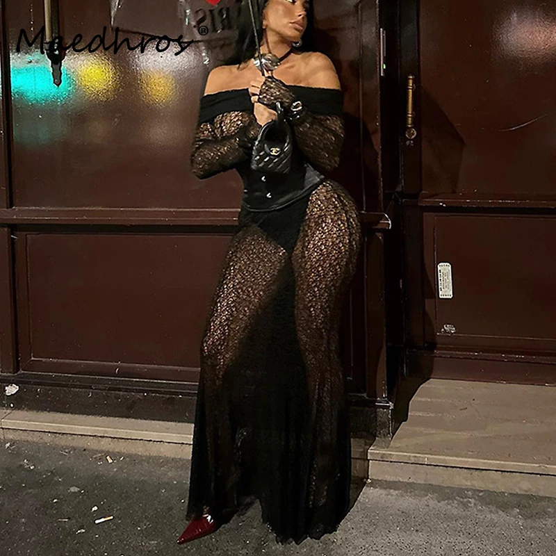 Solid One Shoulder See Through Lace Long Sleeve Sexy Slim Maxi Dress Winter Women Fashion Outfit Evening Party Festival Dress
Solid One Shoulder See Through Lace Long Sleeve Sexy Slim Maxi Dress Winter Women Fashion Outfit Evening Party Festival Dress