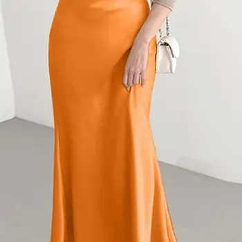 Summer Maxi Skirts VONDA Elegant Satin Women High Waist Solid Color Bottoms 2023 Pleated Casual Loose Streetwear Long Skirts