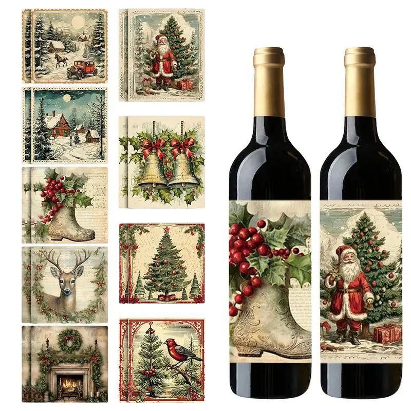 

Wine Labels Christmas Wine Bottle Sticker Set Wine Bottle Cover Elk Labels Santa Stickers Snowmen Wine Bottle Decorations For