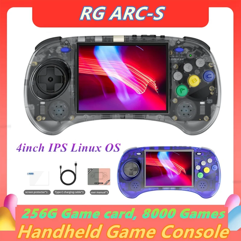 

RG ARC-S Handheld Game Console 256G 4Inch IPS Linux OS Six Button Design Retro Video Players Support Wired Handle