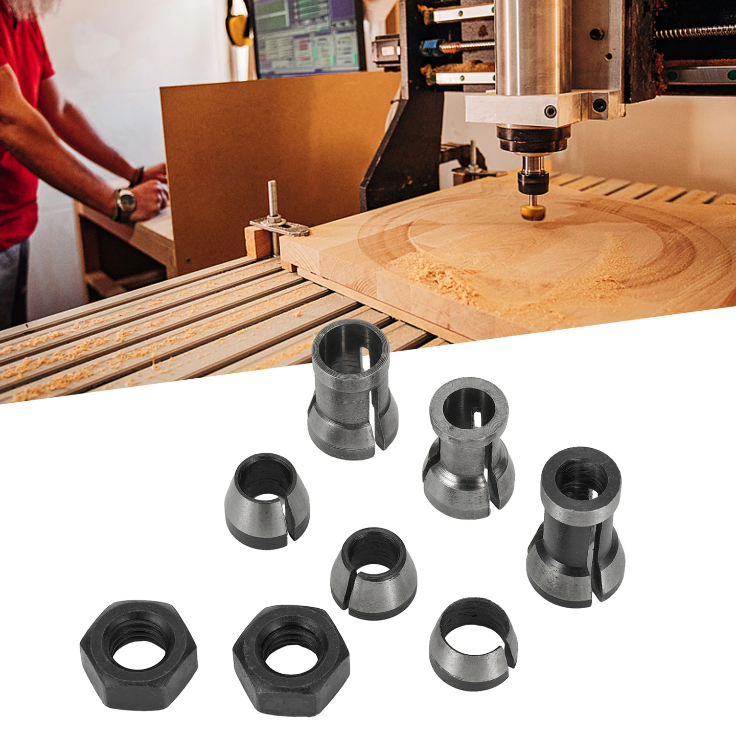 8pcs 6mm/6.35mm/8mm Collet Chuck Adapter CNC Router Bit Collet Chuck Engraving Trimming Machine Wood Router Milling Cutter Tools
8pcs 6mm/6.35mm/8mm Collet Chuck Adapter CNC Router Bit Collet Chuck Engraving Trimming Machine Wood Router Milling Cutter Tools