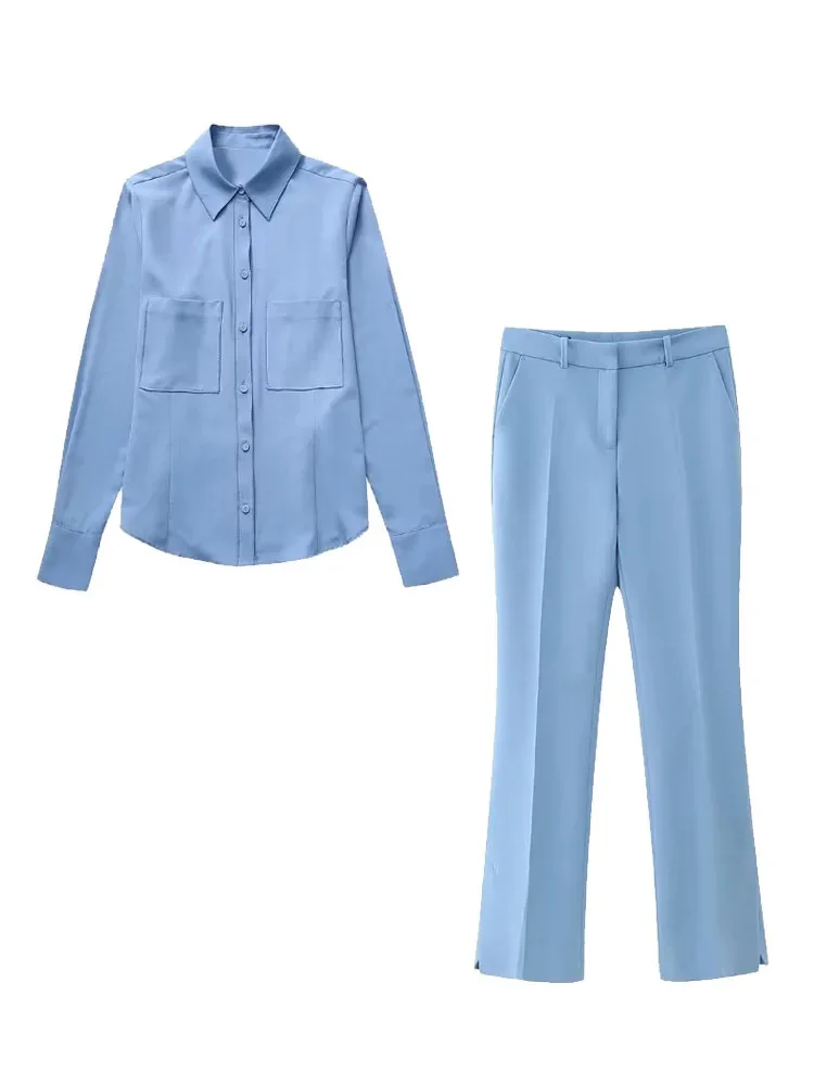 HH TRAF Women Blue Lapel Shirt Pant Set Casual Long Sleeves Single Breasted Blouse High Waist Pockets Pants Female Fashion Sets
HH TRAF Women Blue Lapel Shirt Pant Set Casual Long Sleeves Single Breasted Blouse High Waist Pockets Pants Female Fashion Sets