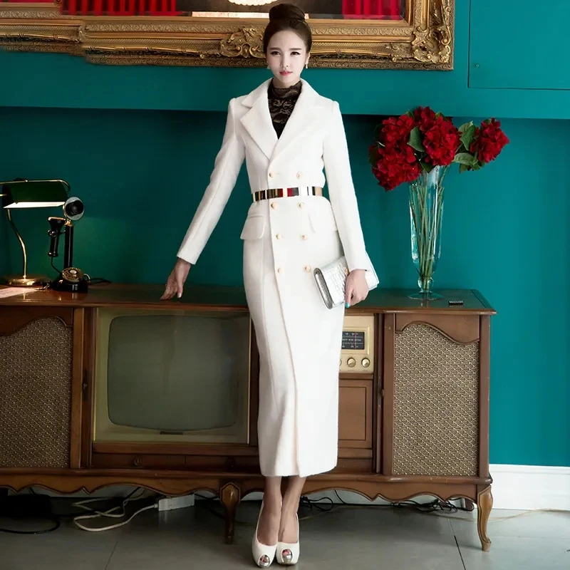 Women's High-Grade Woolen Coat, White, Ultra Long, Slimming, Double Breasted, Thick, Female Coats, Temperament, Winter, 2024
Women's High-Grade Woolen Coat, White, Ultra Long, Slimming, Double Breasted, Thick, Female Coats, Temperament, Winter, 2024