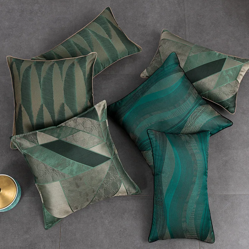 

Высокоточная жаккардовая наволочка для подушки, роскошная абстрактная зеленая декоративная подушка с геометрическим рисунком, наволочка для спинки дивана в домашних условиях