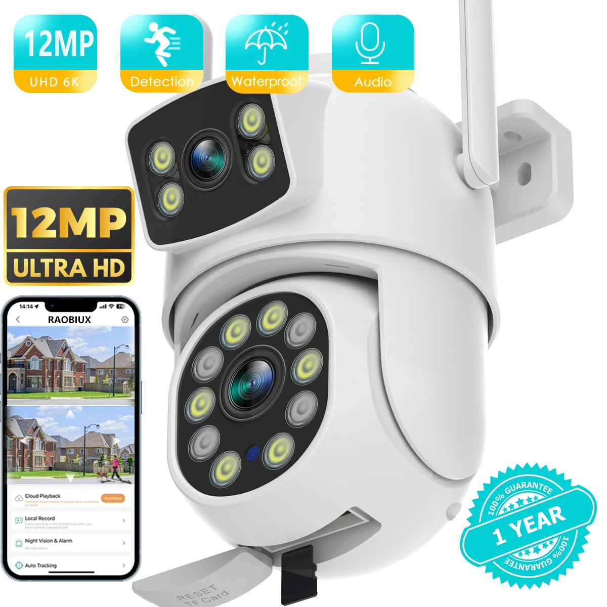 12MP 6K WIFI IP Camera Dual Lens PTZ Surveillance Camera Outdoor Waterproof Security Portection IR Color Night Vision Smart Home
12MP 6K WIFI IP Camera Dual Lens PTZ Surveillance Camera Outdoor Waterproof Security Portection IR Color Night Vision Smart Home