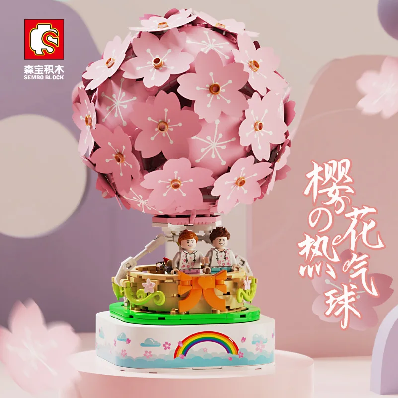 

SEMBO Mini Sakura Tree светильник Music Cherry Blossom Fire воздушный шар модель строительных блоков MOC Tree Кирпичи игрушки для девочек подарок на день рождения