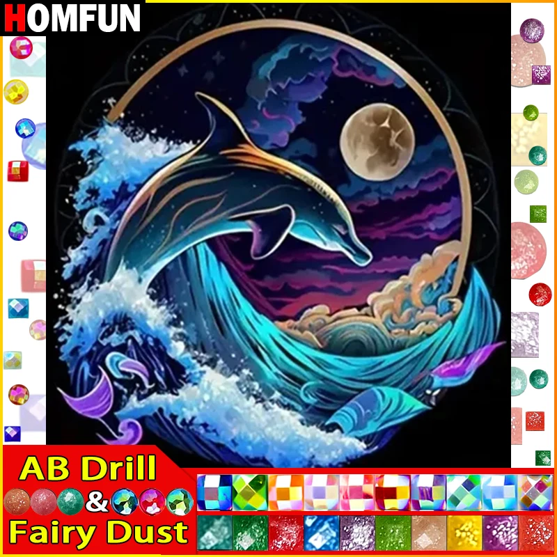 HOMFUN Fairy Dust AB 5D Diamond Painting Full Drill Diamond Embroidery "Dolphin Moon" Picture Of Rhinestone Handmade Home Decor
HOMFUN Fairy Dust AB 5D Diamond Painting Full Drill Diamond Embroidery "Dolphin Moon" Picture Of Rhinestone Handmade Home Decor