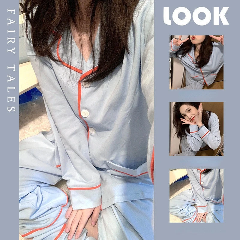 Girls Spring New Korean Sweet Pajamas Set Women Solid Color Sleepwear Female Turn-down Collar Long-sleeve Trousers Home Suit 2XL
Girls Spring New Korean Sweet Pajamas Set Women Solid Color Sleepwear Female Turn-down Collar Long-sleeve Trousers Home Suit 2XL