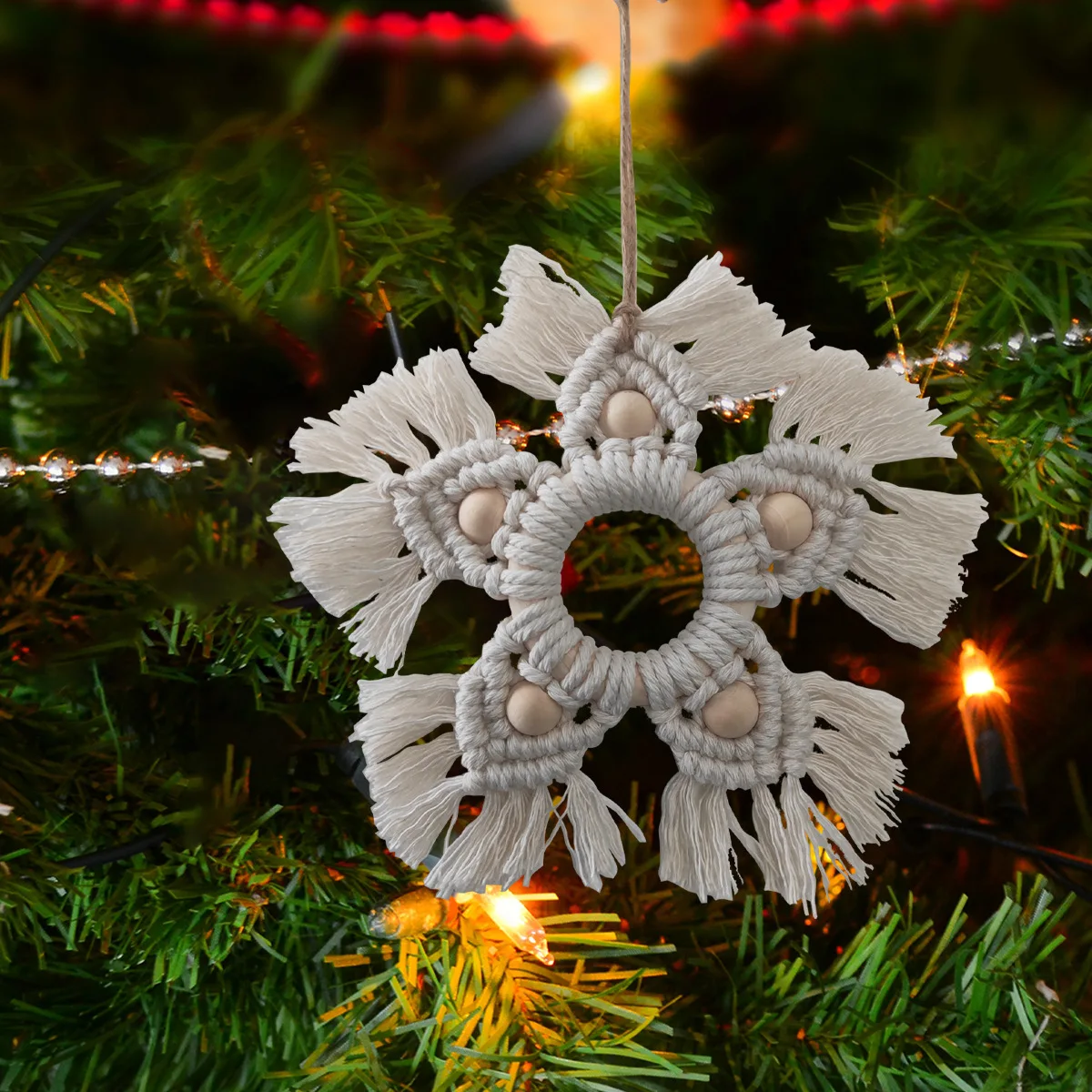 Nordic Handwoven Snowflake Ornament - Boho Christmas Pendant 5 S89b4aa3ffdbd482dbe90f34052dffc4dH