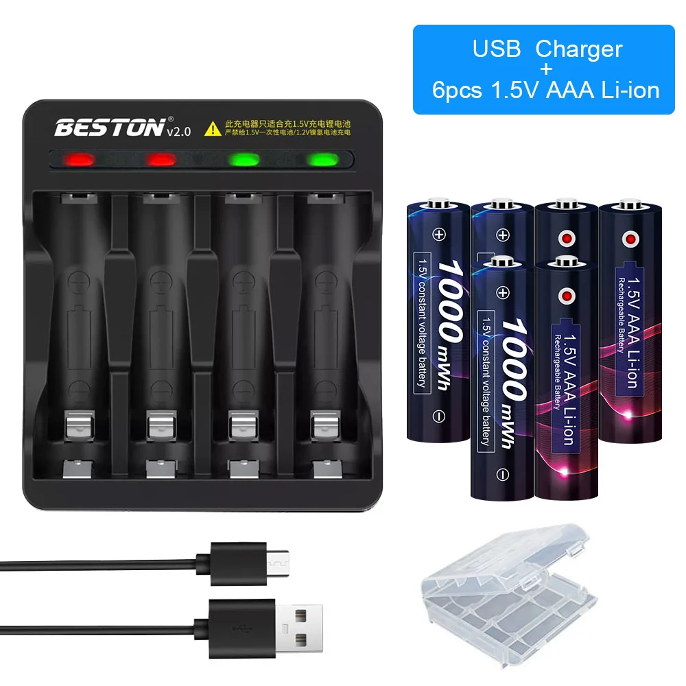 1.5V AAA Rechargeable Battery 1000mWh AAA 1.5V Li-ion Rechargeable Batteries+ Led Smart Charger for Rechargeable Battery AAA
1.5V AAA Rechargeable Battery 1000mWh AAA 1.5V Li-ion Rechargeable Batteries+ Led Smart Charger for Rechargeable Battery AAA