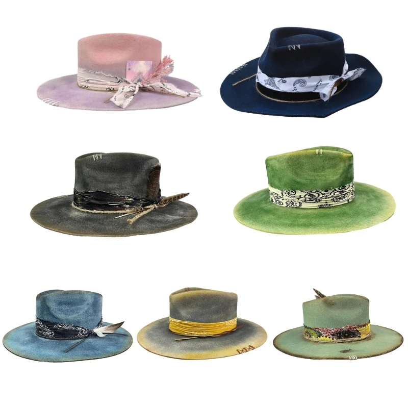 

Versatile Unique Wool Felt Hat with Distressed Hats Wide Brim for Men and Women