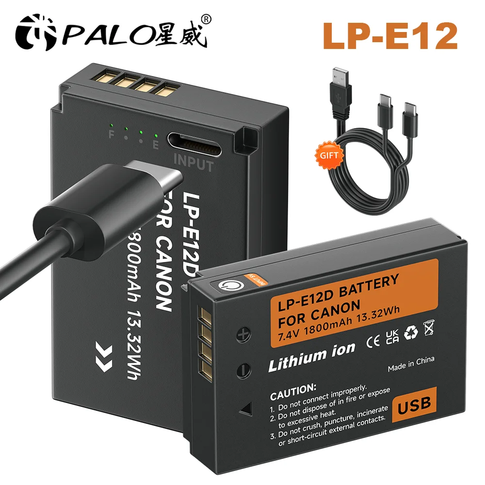 

PALO 1800mAh LP-E12 LPE12 LP E12 Battery with Type-C Input for Canon EOS M M10 M50 M100 Rebel SL1 100D Kiss X7 Camera