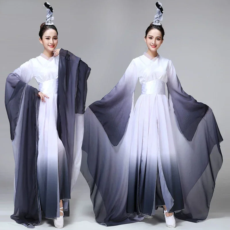 

Long Sleeve Classical Folk Dance Fairy Clothing Water Sleeves Dance Costumes Adults Ancient National Hanfu Yangko Performance