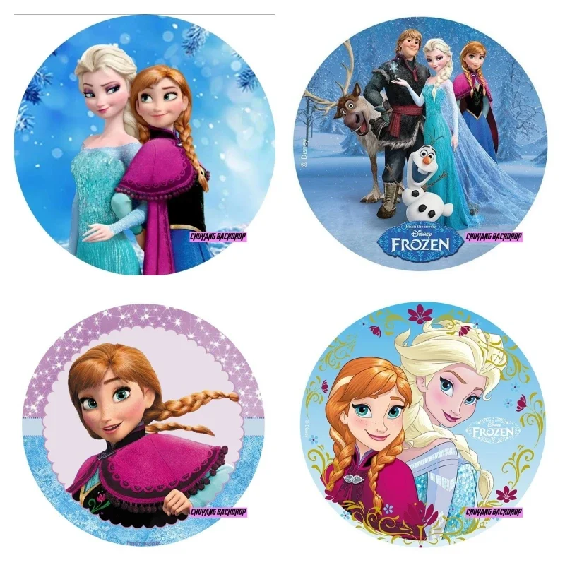 

Ice Castle Forest Customized Round Circle Winter Frozen Elsa Anna Ola fPrincess Girls Birthday Party Backdrops Photo Backgrounds