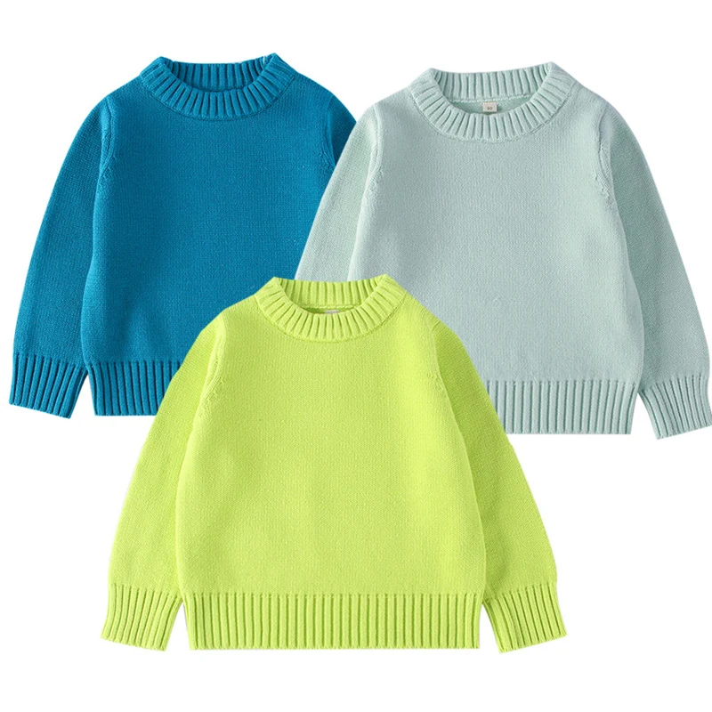 

Осенне-зимняя вязаная одежда для детей, пуловер для маленьких мальчиков и девочек, свитер с длинными рукавами, однотонный Повседневный Свободный пуловер, свитер