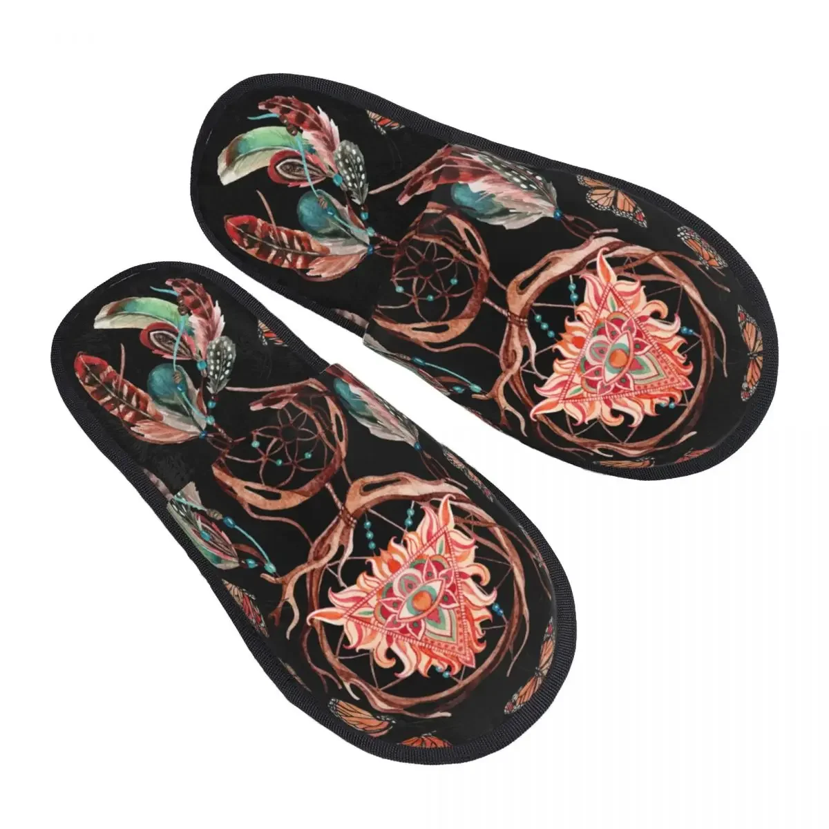 

Watercolor Ethnic Dream Catcher With Feathers All Seeing Eye Slipper For Women Men Fluffy Winter Warm Slippers Indoor Slippers