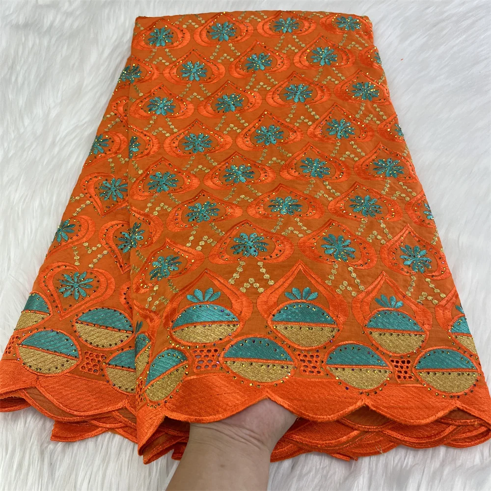 

5 Yards Orange African Cotton Lace Fabric Swiss Voile Lace In Switzerland High Quality Nigerian Embroidery Dress Material FC2