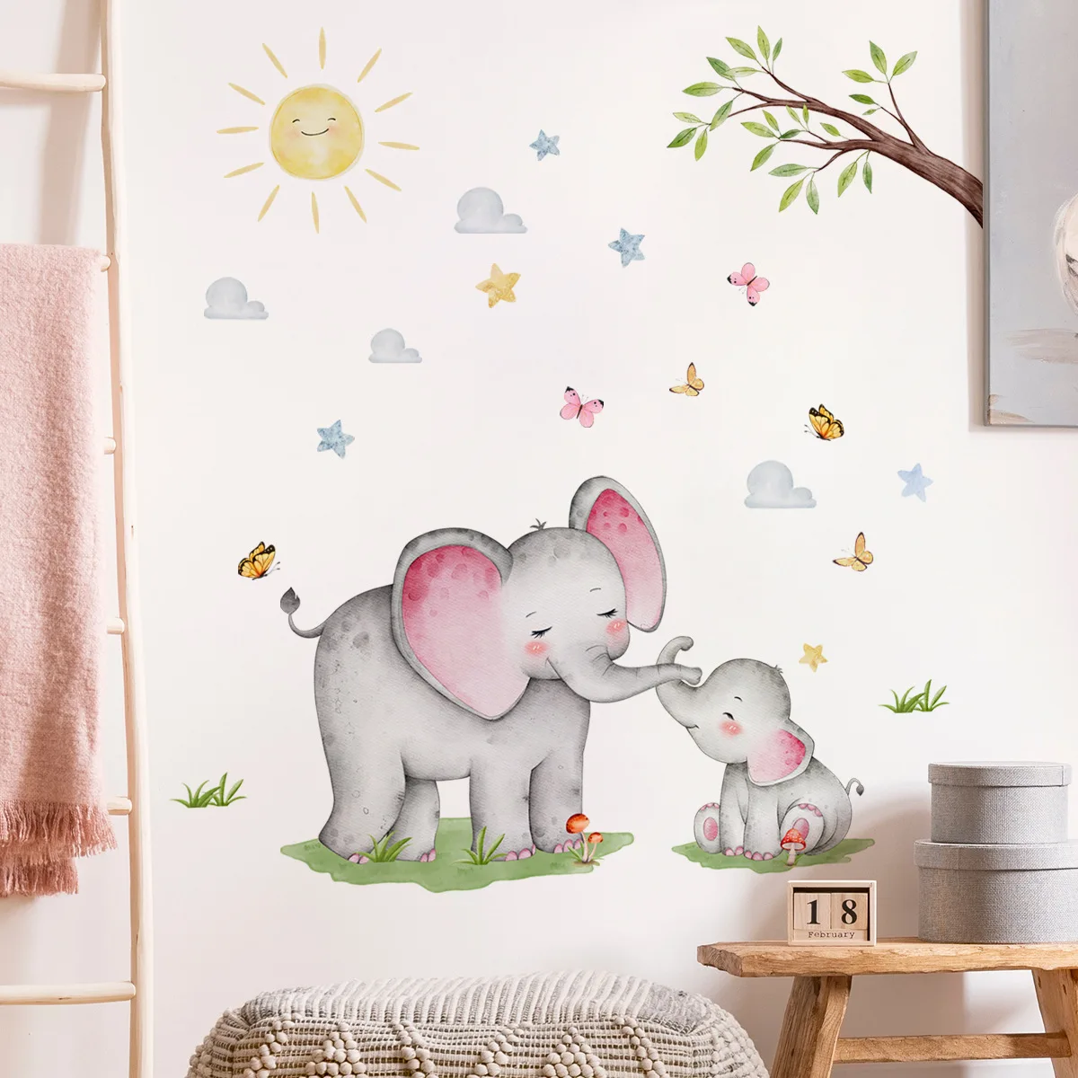 

Cozy Little Elephant and Forest Animal Stickers for Living Room Bedroom and Children's Room - Decorative Background Wall Decals