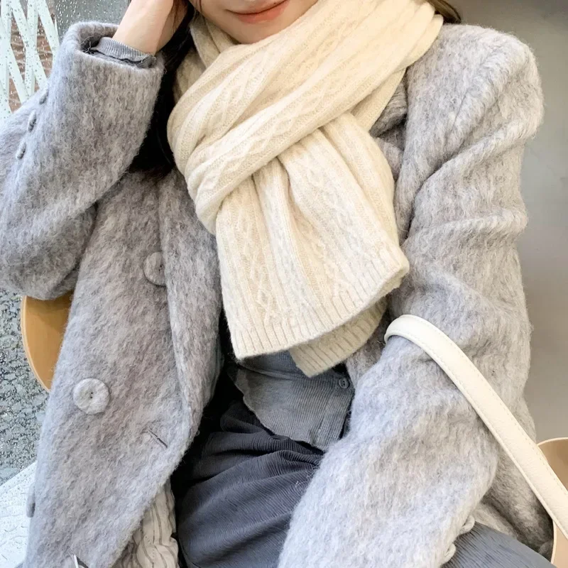 

Women Cashmere Knitted Scarves Lady Winter Thicken Warmer Soft Pashmina Shawls Wraps Female Pure Color Knitted Long Scarf